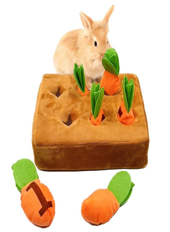 Hamiledyi Rabbit Foraging Toys Bunny Plush Puzzle Toy Carrots Snuffle Mat for Chinchilla Guinea Pig Ferret Rat Entertainment (Brown) - Image 1